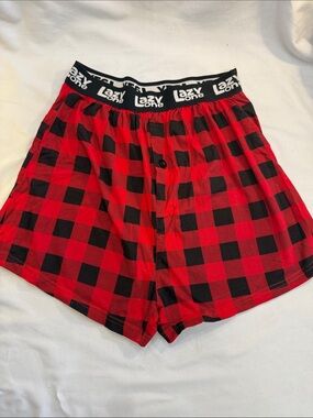 Lazy One Red and Black Plaid Lounge Boxers